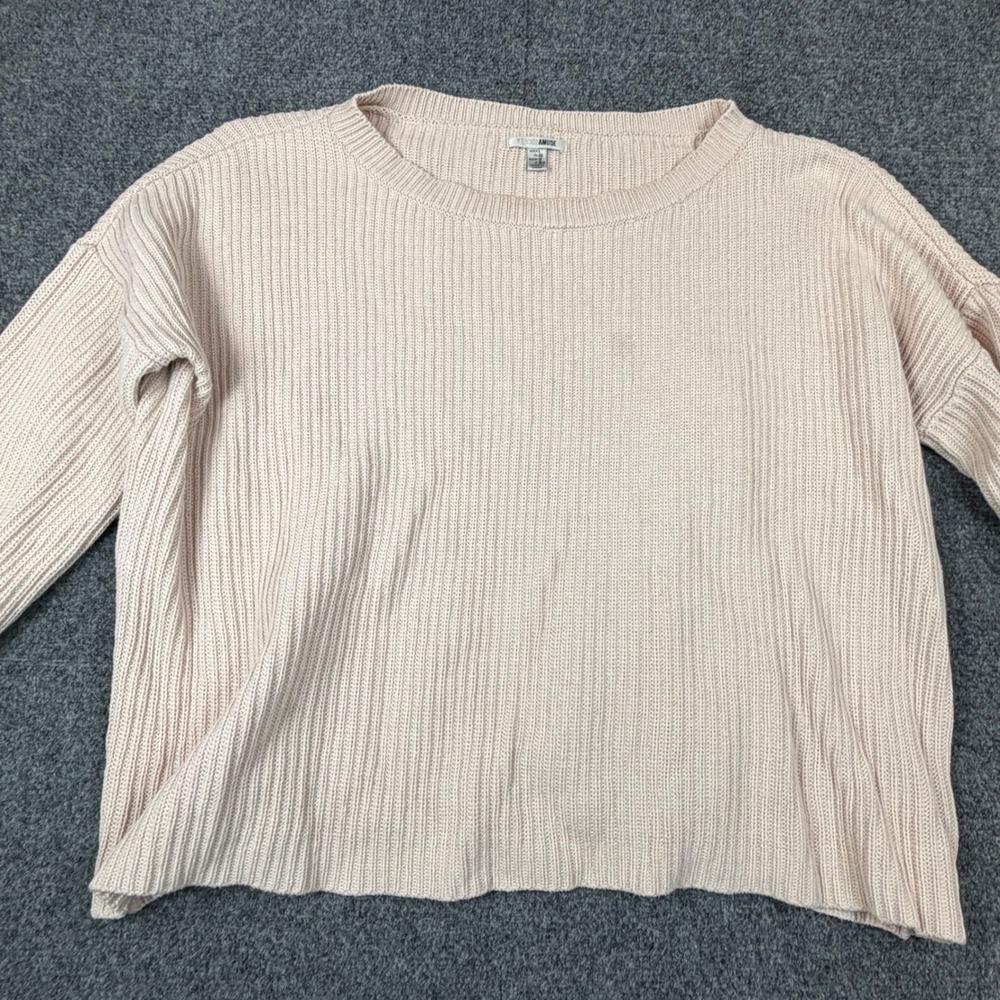 Amuse Society Womens Ribbed Knit Pullover Sweater Blush Pink Size Large Relaxed